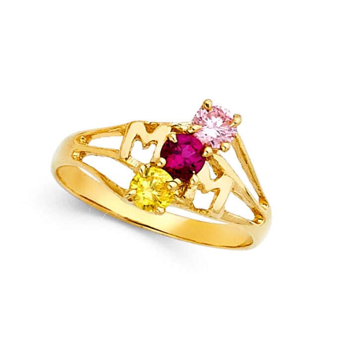 14K Yellow Gold Cubic Zirconia Mothers Ring - Image 2