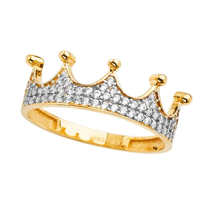14K Yellow Gold Crown Cubic Zirconia Ring - Image 2