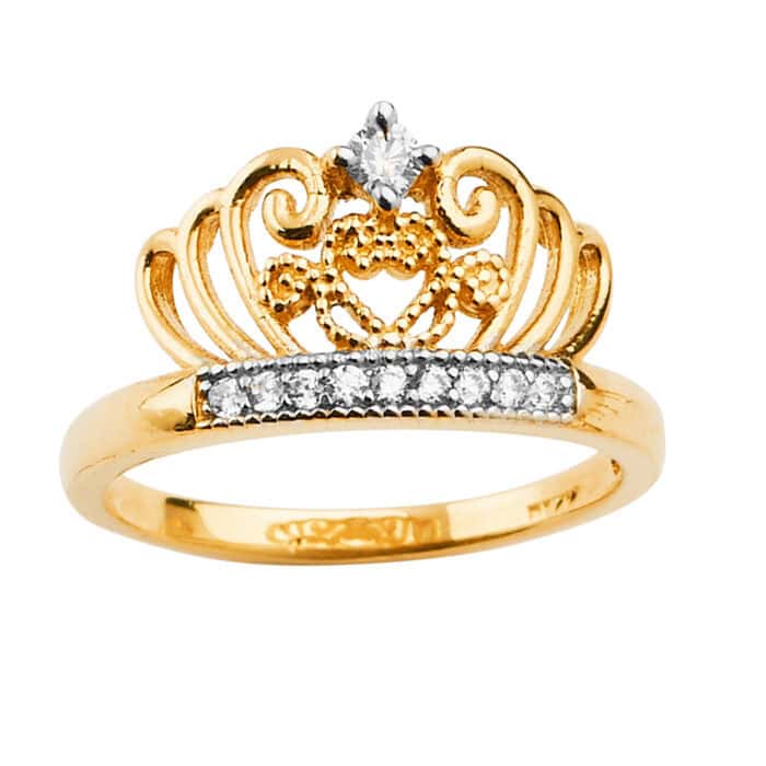 14K Yellow Gold Cubic Zirconia Crown Ring - Image 2