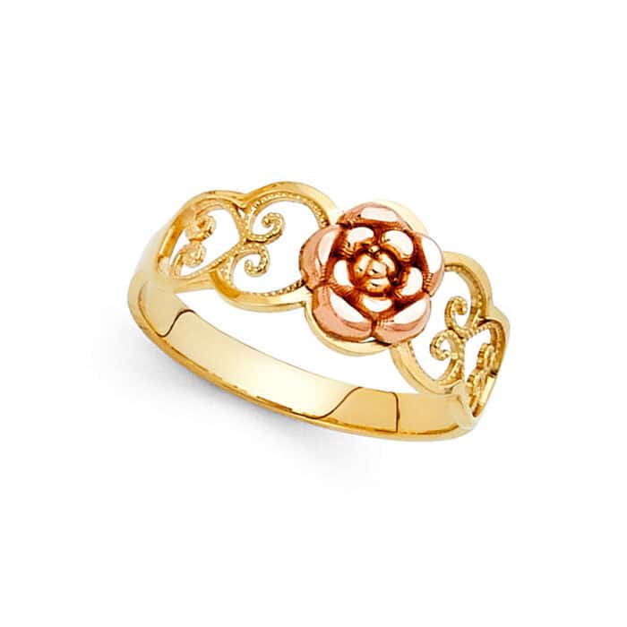 14K Two Tone Gold Flower Ring - Image 2