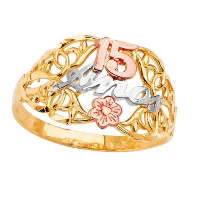 14K Tri Color Gold 15 Years Ring - Image 2