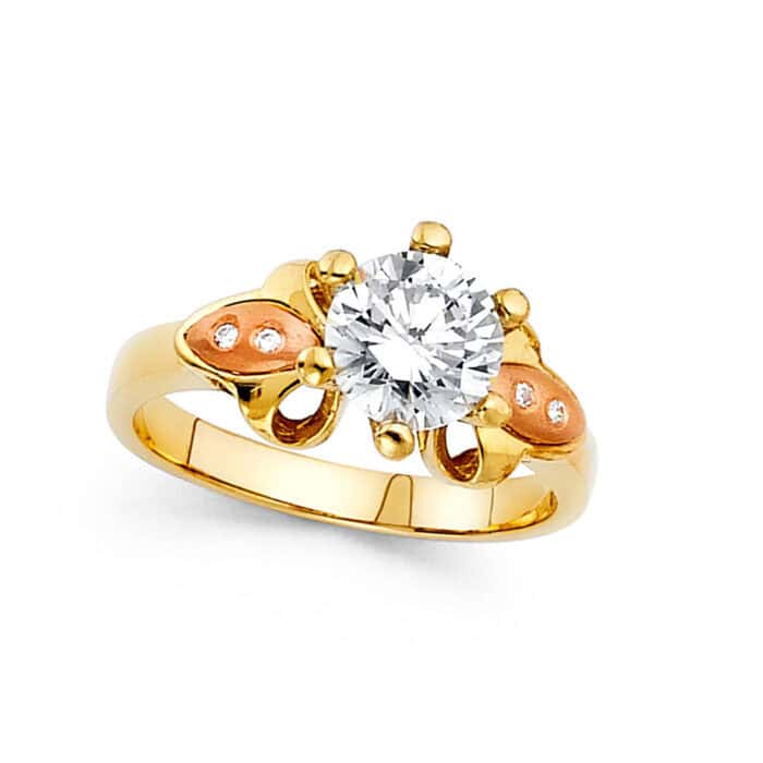 14K Two Tone Gold Cubic Zirconia Engagement Ring - Image 2