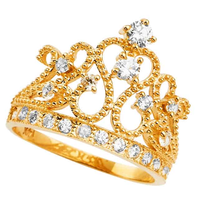 14K Yellow Gold Cubic Zirconia Crown Ring - Image 2