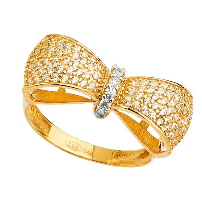 14K Yellow Gold Fancy Bow Tie Cubic Zirconia Ring - Image 2