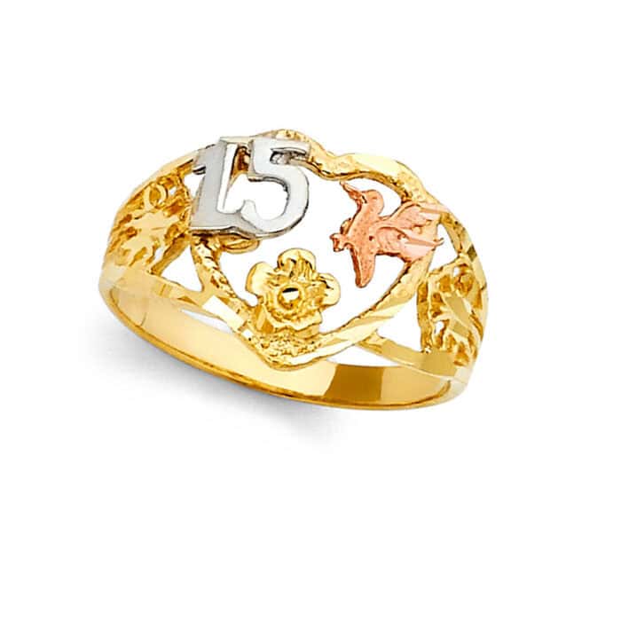 14K Tri Color Gold 15 Years Ring - Image 2
