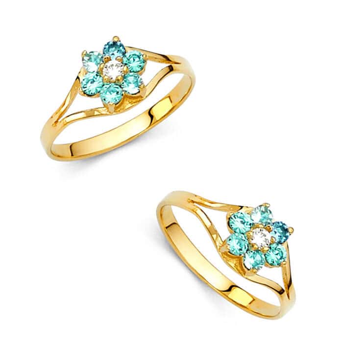 14K Yellow Gold Cubic Zirconia December Birth Stone Babies Ring - Image 3
