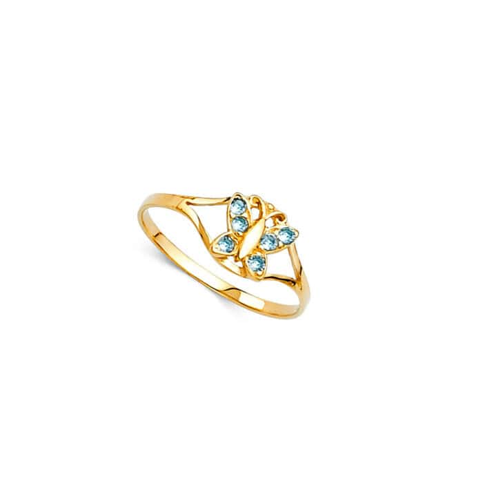 14K Yellow Gold Cubic Zirconia March Birth Stone Babies Ring - Image 2