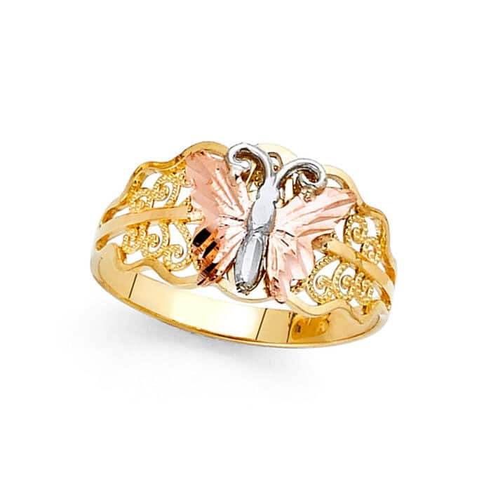 14K Tri Color Gold Fancy Butterfly Ring - Image 2