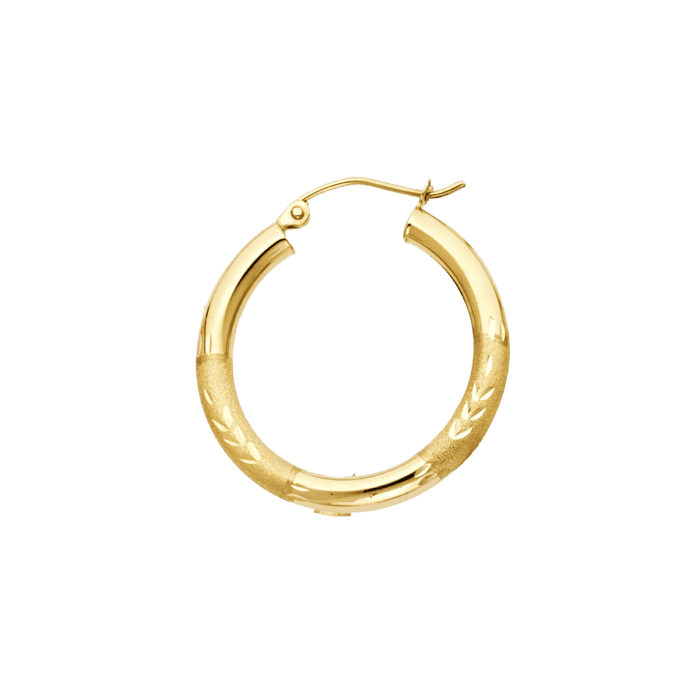 14K Yellow Gold 3mm Diamond Cut Hoop Earrings - Image 2