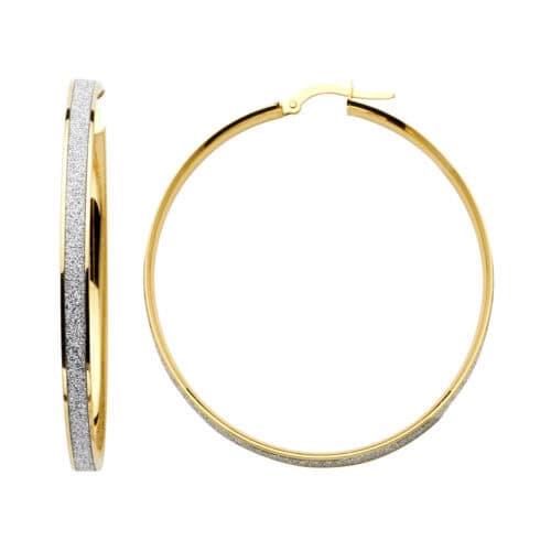 14K Two Tone Gold 4mm Sparkling Center Hoop Earrings