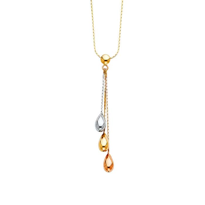 14K Tri Color Gold Tear Drop Ball Necklace - 17+1" - Image 3