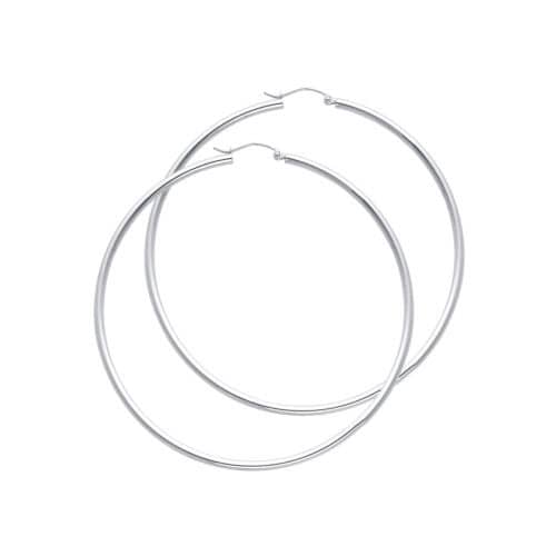 14K White Gold 2mm Hoop Earrings