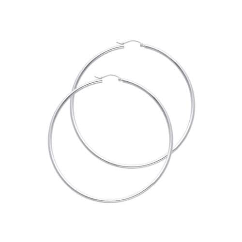 14K White Gold 2mm Hoop Earrings