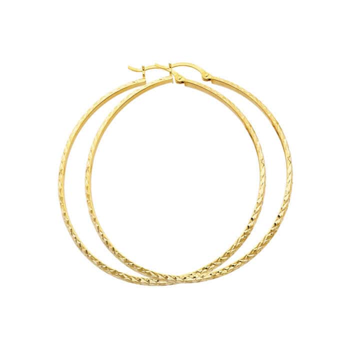 14K Yellow Gold 3mm Diamond Cut Hoop Earrings