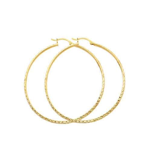 14K Yellow Gold 3mm Diamond Cut Hoop Earrings