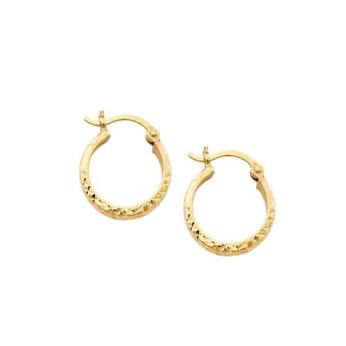 14K Yellow Gold 3mm Diamond Cut Hoop Earrings