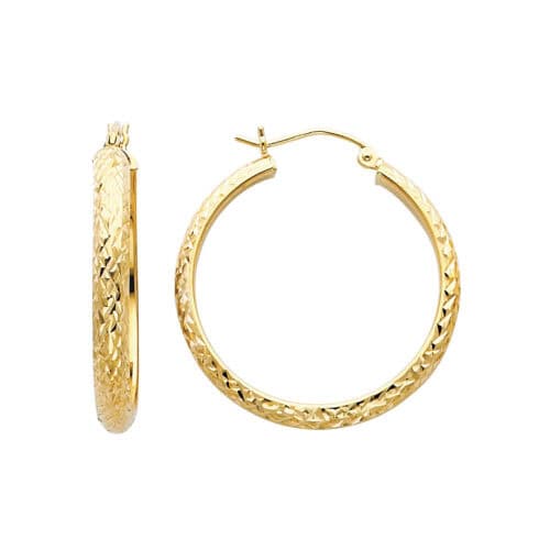 14K Yellow Gold 3.5mm Diamond Cut Hoop Earrings