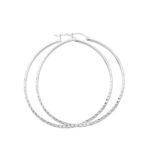 14K White Gold 3mm Diamond Cut Hoop Earrings