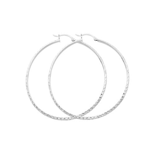 14K White Gold 3mm Diamond Cut Hoop Earrings