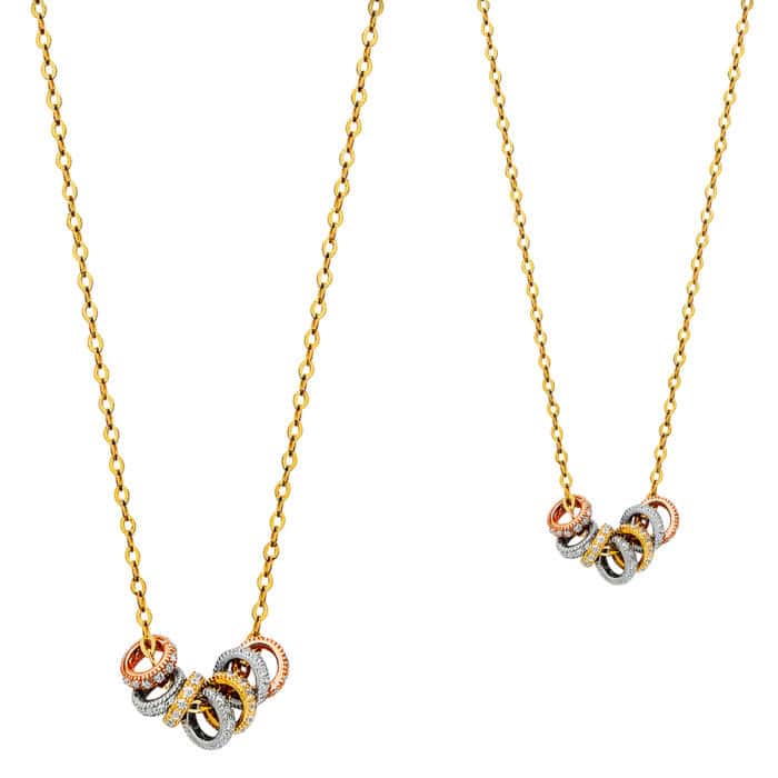 14K Tri Color Gold Cubic Zirconia Necklace - 17+1" - Image 2