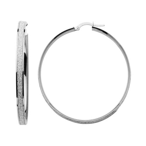 14K White Gold 4mm Sparkling Center Hoop Earrings