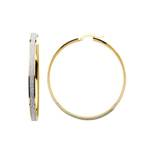 14K Two Tone Gold 4mm Sparkling Center Hoop Earrings