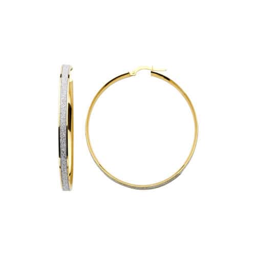 14K Two Tone Gold 4mm Sparkling Center Hoop Earrings