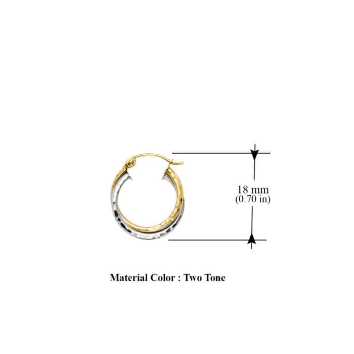 14K Two Tone Gold 3 Line Braided Hoop Earrings - Image 2