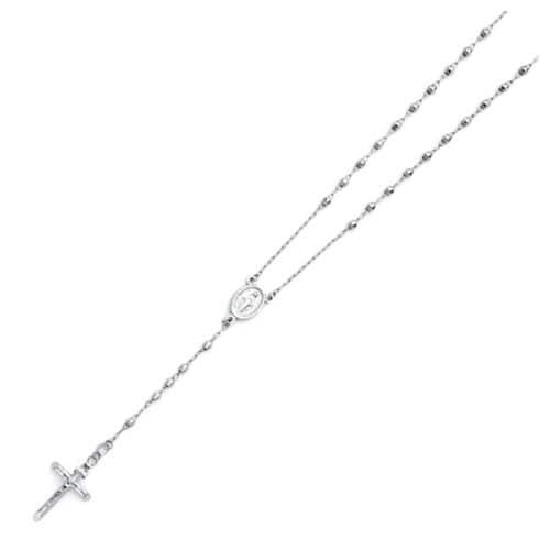 14K White Gold 3mm Ball Rosary Necklace - 26"