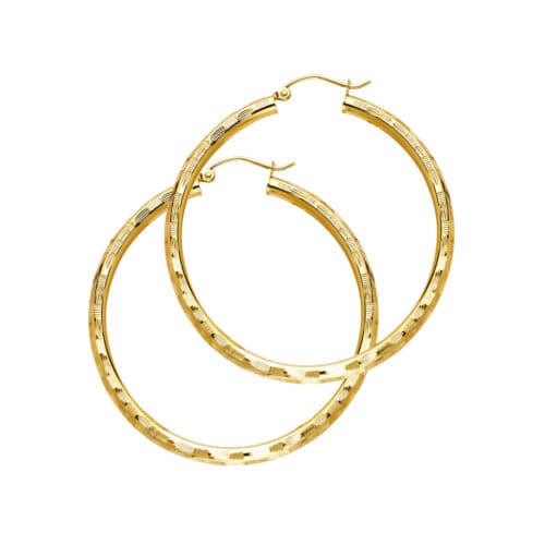 14K Yellow Gold 3mm Diamond Cut Hoop Earrings