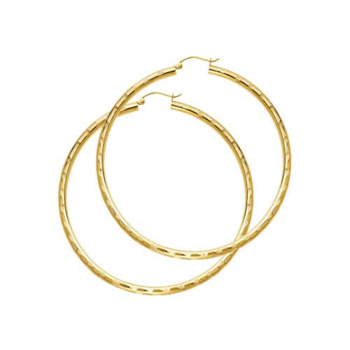 14K Yellow Gold 3mm Diamond Cut Hoop Earrings