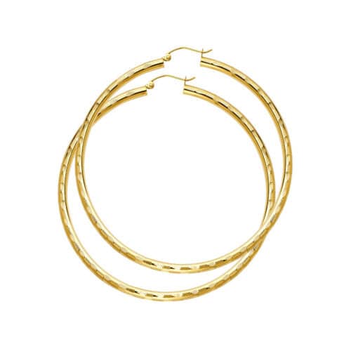 14K Yellow Gold 3mm Diamond Cut Hoop Earrings