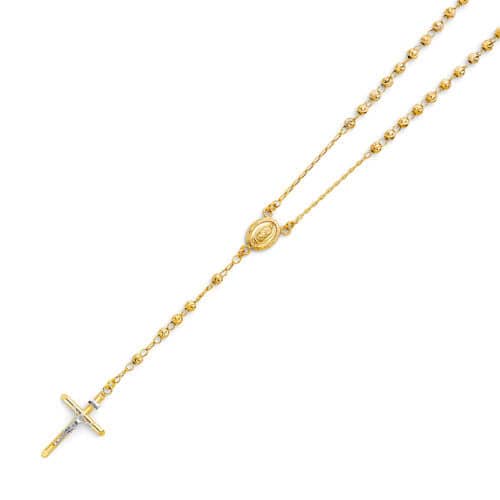 14K Yellow Gold 4mm Beads Ball Rosary Necklace - 26"
