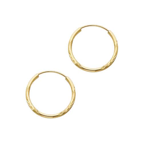 14K Yellow Gold 1.5mm Diamond Cut Hoop Earrings