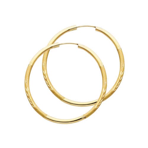 14K Yellow Gold 2mm Diamond Cut Hoop Earrings