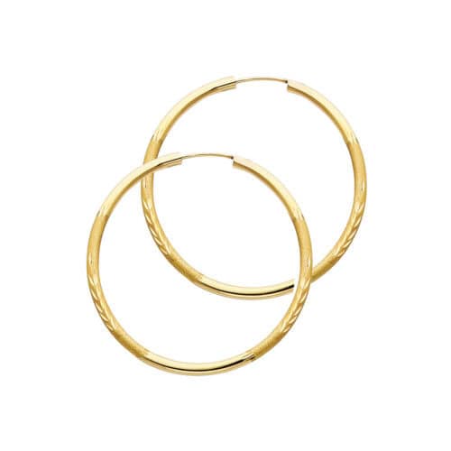 14K Yellow Gold 2mm Diamond Cut Hoop Earrings