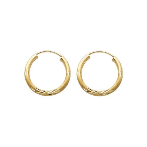 14K Yellow Gold 2mm Diamond Cut Hoop Earrings