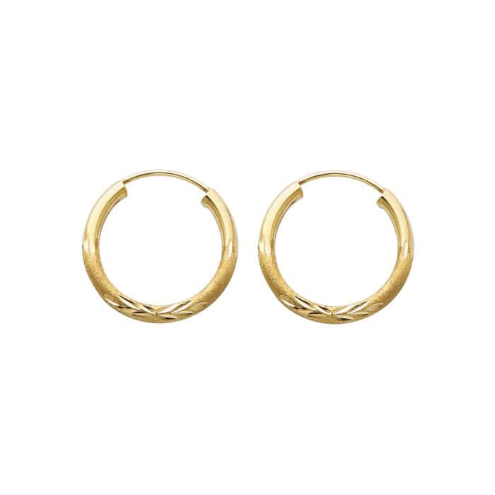 14K Yellow Gold 2mm Diamond Cut Hoop Earrings