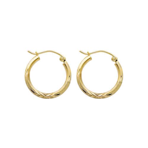 14K Yellow Gold  2mm Diamond Cut Hoop Earrings