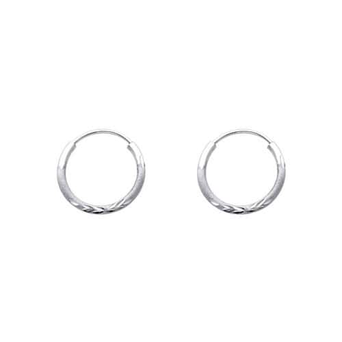 14K White Gold 1.5mm Diamond Cut Hoop Earrings