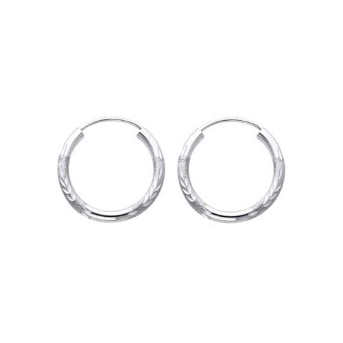 14K White Gold 2mm Diamond Cut Hoop Earrings