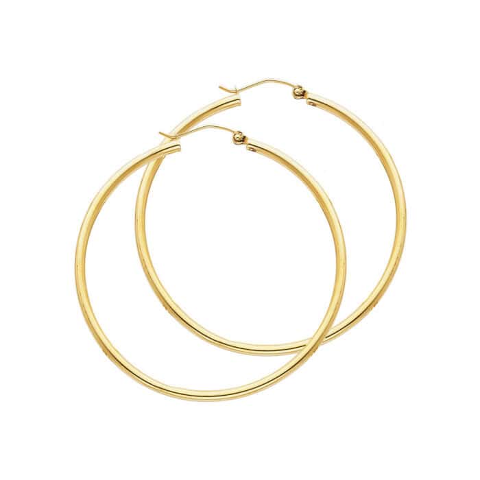 14K Yellow Gold 2mm Hoop Earrings