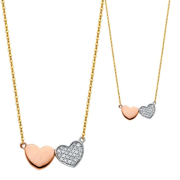 14K Two Tone Gold Cubic Zirconia Necklace - 17+1" - Image 2