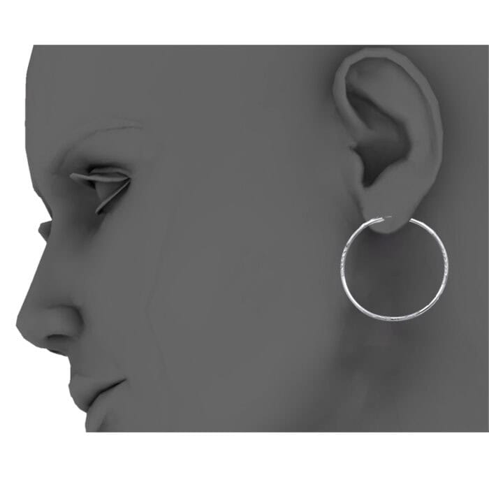 14K White Gold 2mm Diamond Cut Hoop Earrings - Image 3