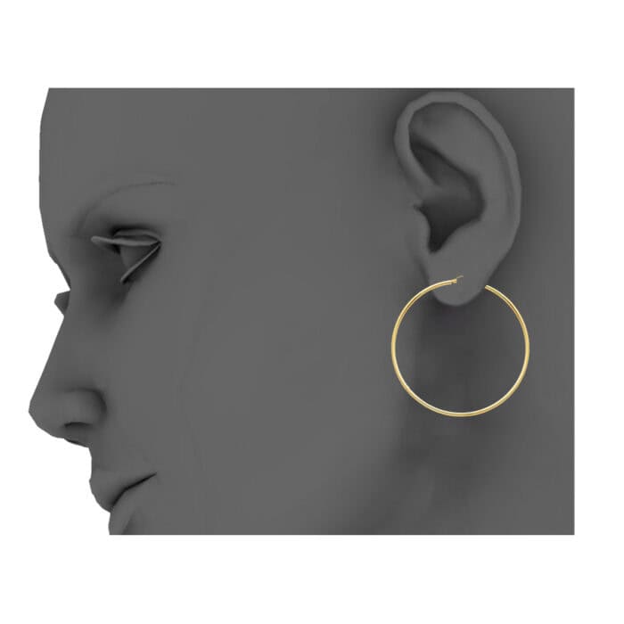 14K Yellow Gold 2mm Hoop Earrings - Image 3
