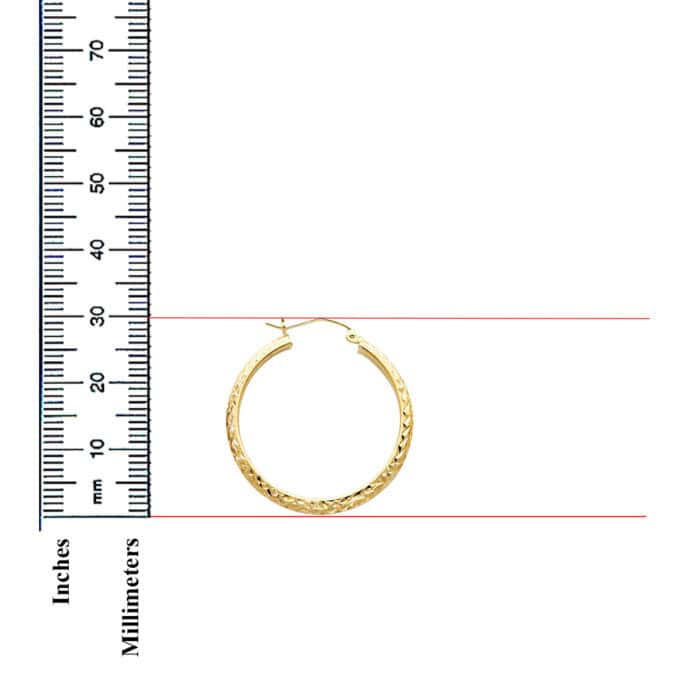 14K Yellow Gold 3.5mm Diamond Cut Hoop Earrings - Image 3