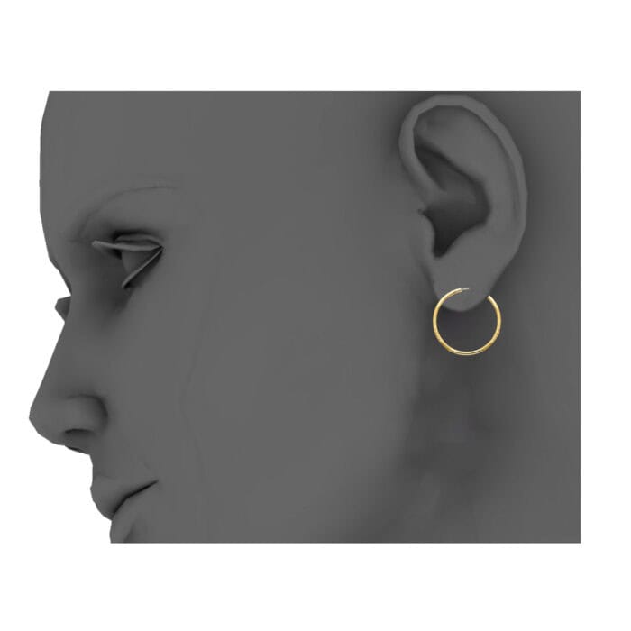 14K Yellow Gold 2mm Diamond Cut Hoop Earrings - Image 3