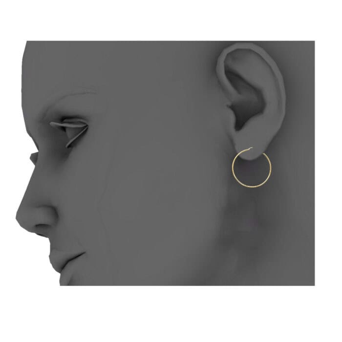 14K Yellow Gold  2mm Diamond Cut Hoop Earrings - Image 3