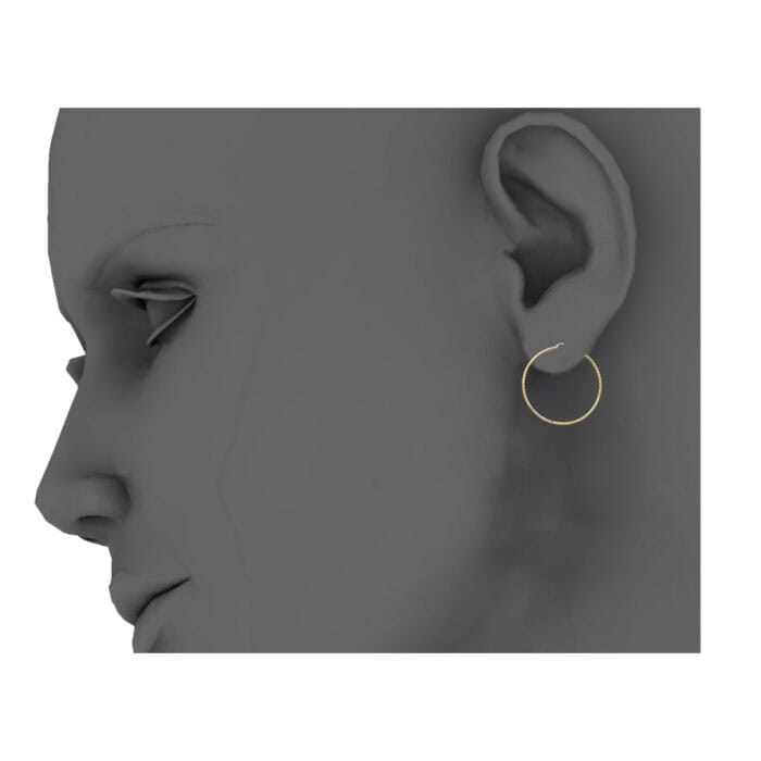 14K Yellow Gold  2mm Diamond Cut Hoop Earrings - Image 3