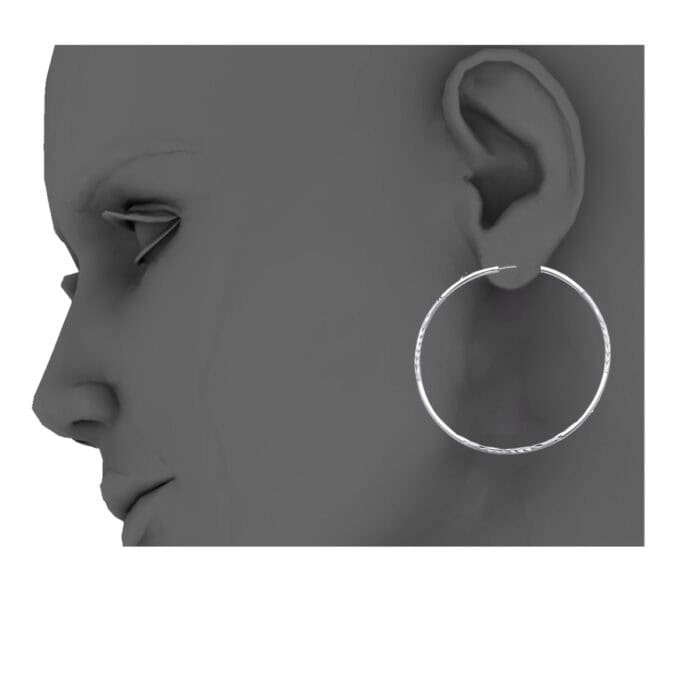 14K White Gold 1.5mm Diamond Cut Hoop Earrings - Image 3